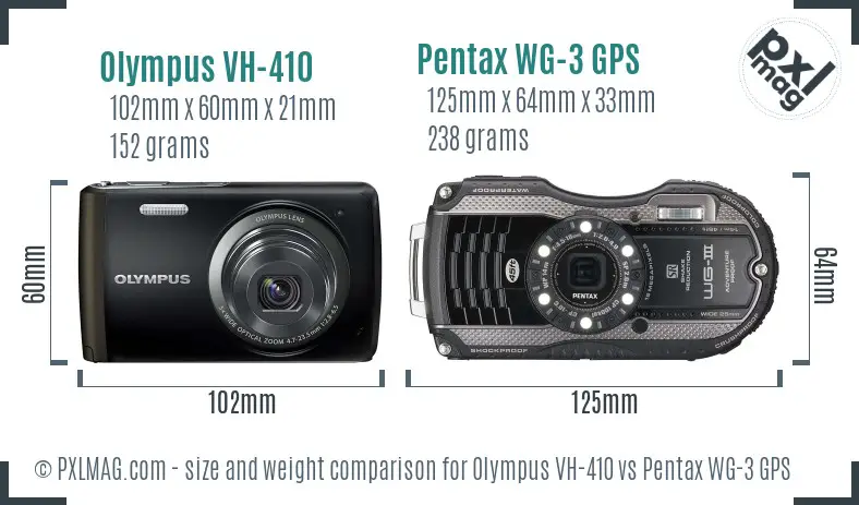 Olympus VH-410 vs Pentax WG-3 GPS size comparison