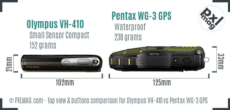 Olympus VH-410 vs Pentax WG-3 GPS top view buttons comparison