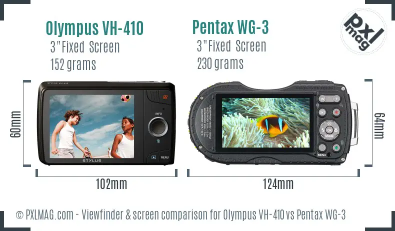 Olympus VH-410 vs Pentax WG-3 Screen and Viewfinder comparison