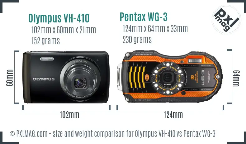 Olympus VH-410 vs Pentax WG-3 size comparison