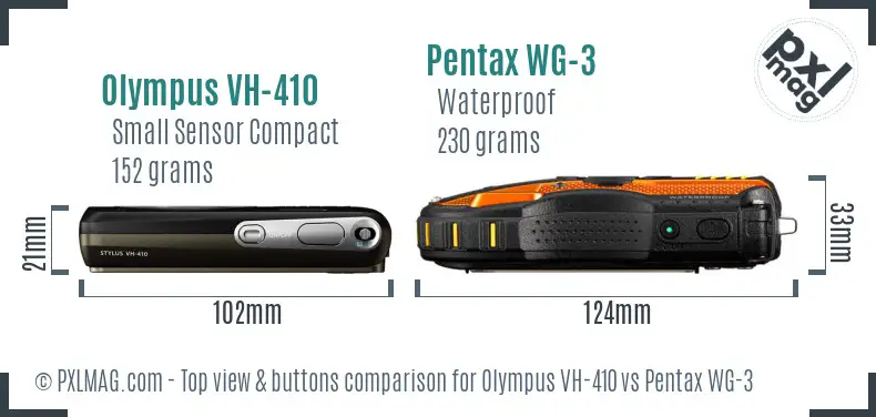 Olympus VH-410 vs Pentax WG-3 top view buttons comparison