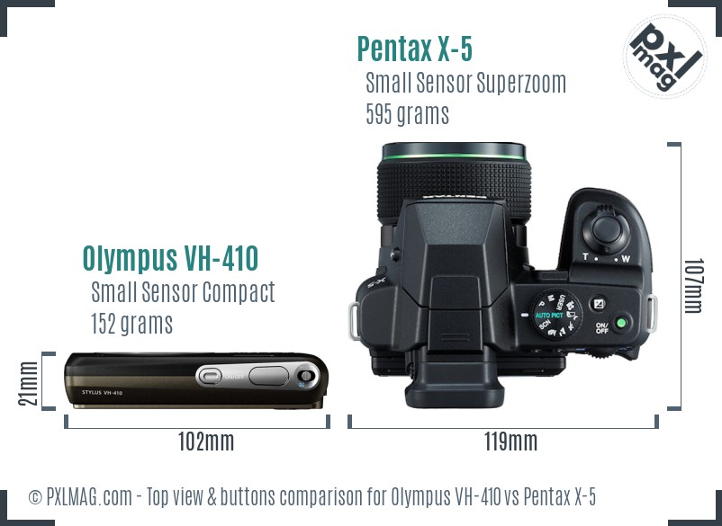 Olympus VH-410 vs Pentax X-5 top view buttons comparison