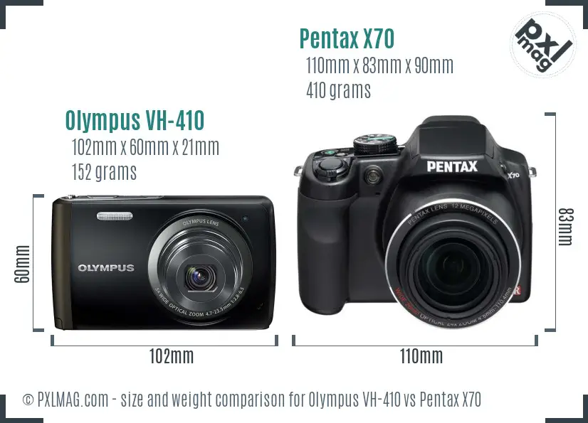 Olympus VH-410 vs Pentax X70 size comparison Olympus VH-410 vs Pentax X70 size comparison