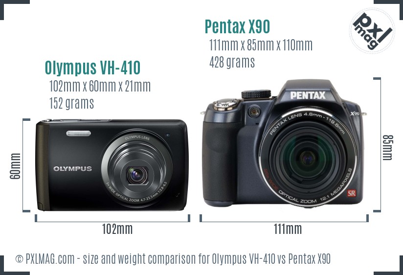 Olympus VH-410 vs Pentax X90 size comparison
