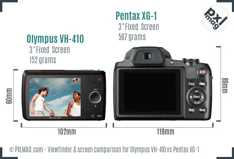Olympus VH-410 vs Pentax XG-1 Screen and Viewfinder comparison