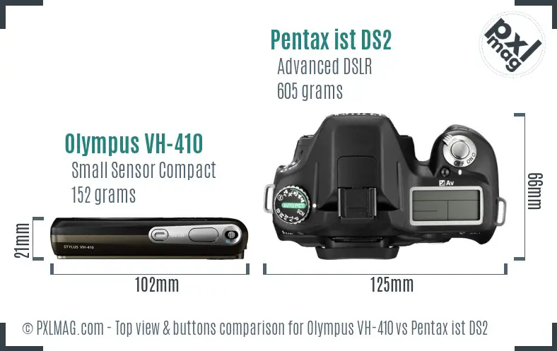 Olympus VH-410 vs Pentax ist DS2 top view buttons comparison
