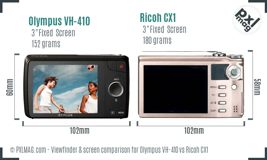 Olympus VH-410 vs Ricoh CX1 Screen and Viewfinder comparison
