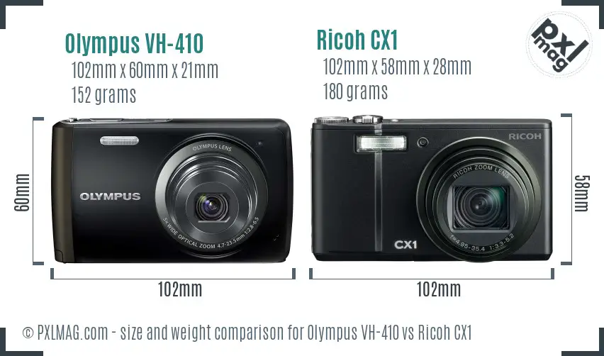 Olympus VH-410 vs Ricoh CX1 size comparison