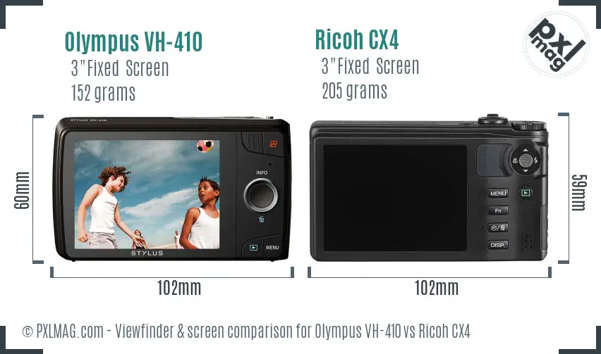 Olympus VH-410 vs Ricoh CX4 Screen and Viewfinder comparison Olympus VH-410 vs Ricoh CX4 Screen and Viewfinder comparison