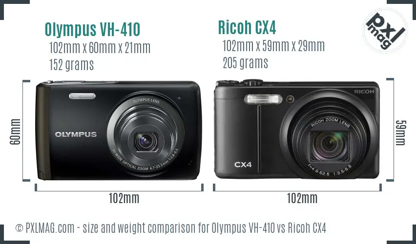Olympus VH-410 vs Ricoh CX4 size comparison Olympus VH-410 vs Ricoh CX4 size comparison
