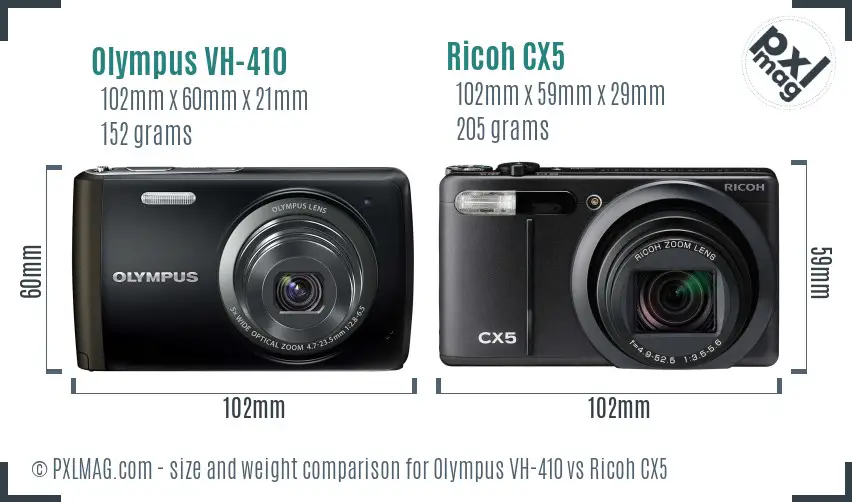 Olympus VH-410 vs Ricoh CX5 size comparison