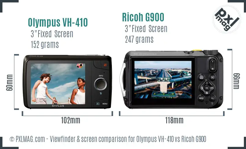 Olympus VH-410 vs Ricoh G900 Screen and Viewfinder comparison