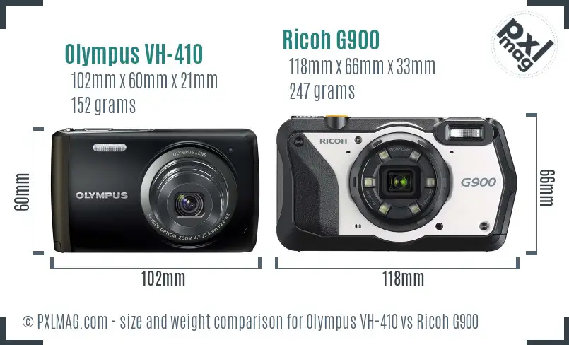 Olympus VH-410 vs Ricoh G900 size comparison