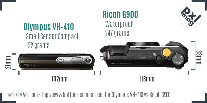 Olympus VH-410 vs Ricoh G900 top view buttons comparison