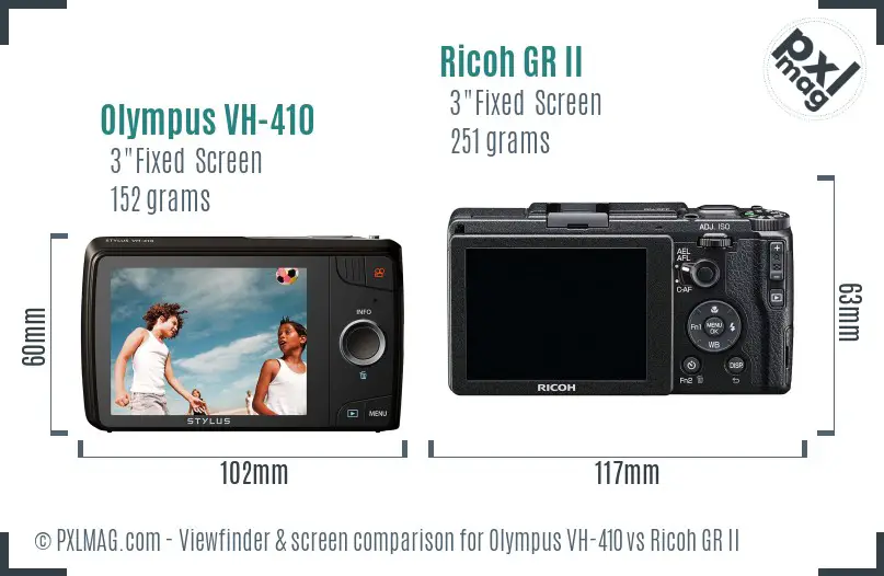 Olympus VH-410 vs Ricoh GR II Screen and Viewfinder comparison