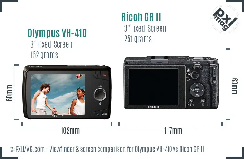Olympus VH-410 vs Ricoh GR II Screen and Viewfinder comparison Olympus VH-410 vs Ricoh GR II Screen and Viewfinder comparison
