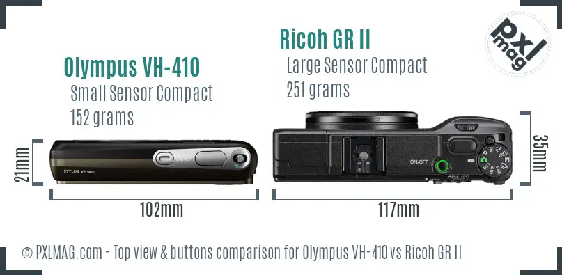 Olympus VH-410 vs Ricoh GR II top view buttons comparison
