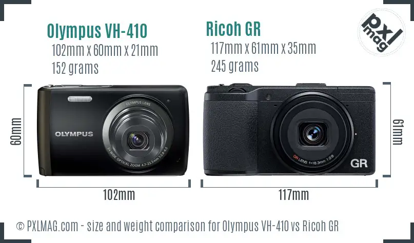 Olympus VH-410 vs Ricoh GR size comparison