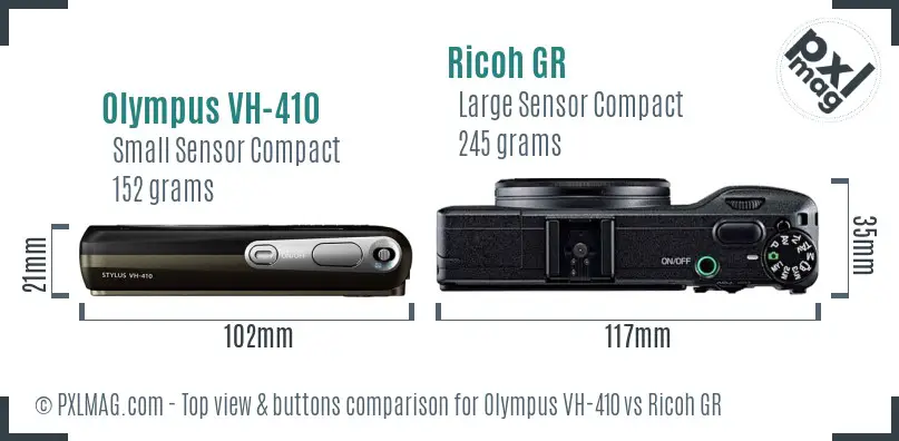 Olympus VH-410 vs Ricoh GR top view buttons comparison