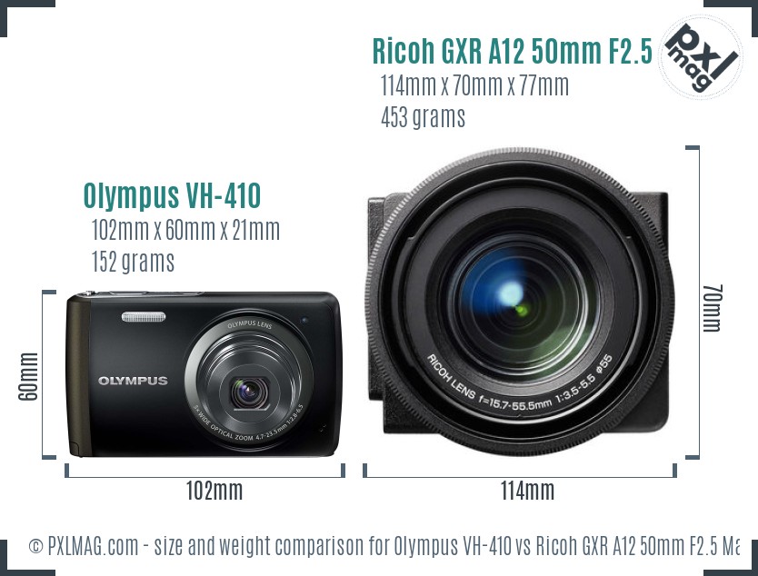 Olympus VH-410 vs Ricoh GXR A12 50mm F2.5 Macro size comparison