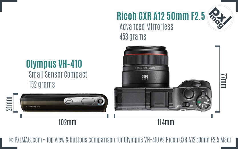 Olympus VH-410 vs Ricoh GXR A12 50mm F2.5 Macro top view buttons comparison