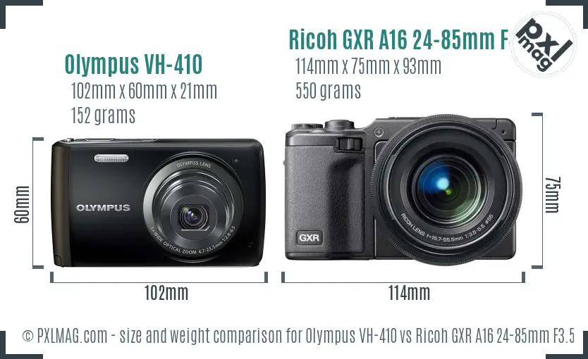 Olympus VH-410 vs Ricoh GXR A16 24-85mm F3.5-5.5 size comparison