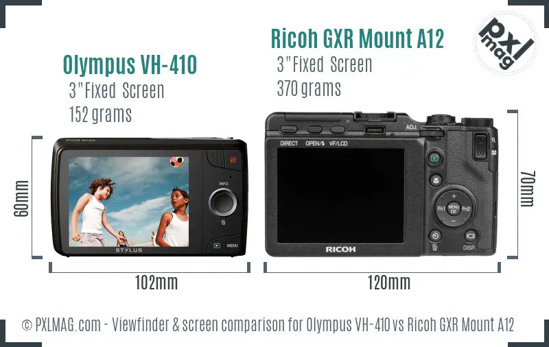 Olympus VH-410 vs Ricoh GXR Mount A12 Screen and Viewfinder comparison Olympus VH-410 vs Ricoh GXR Mount A12 Screen and Viewfinder comparison