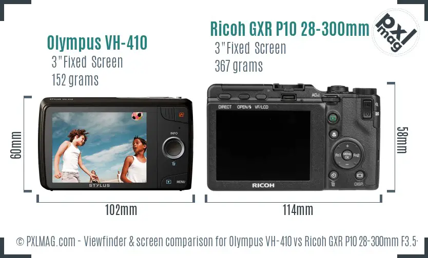 Olympus VH-410 vs Ricoh GXR P10 28-300mm F3.5-5.6 VC Screen and Viewfinder comparison Olympus VH-410 vs Ricoh GXR P10 28-300mm F3.5-5.6 VC Screen and Viewfinder comparison