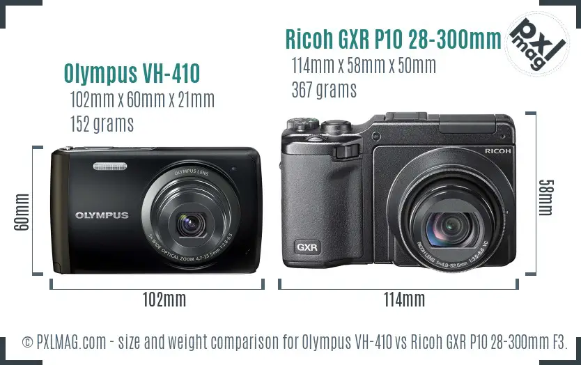 Olympus VH-410 vs Ricoh GXR P10 28-300mm F3.5-5.6 VC size comparison Olympus VH-410 vs Ricoh GXR P10 28-300mm F3.5-5.6 VC size comparison
