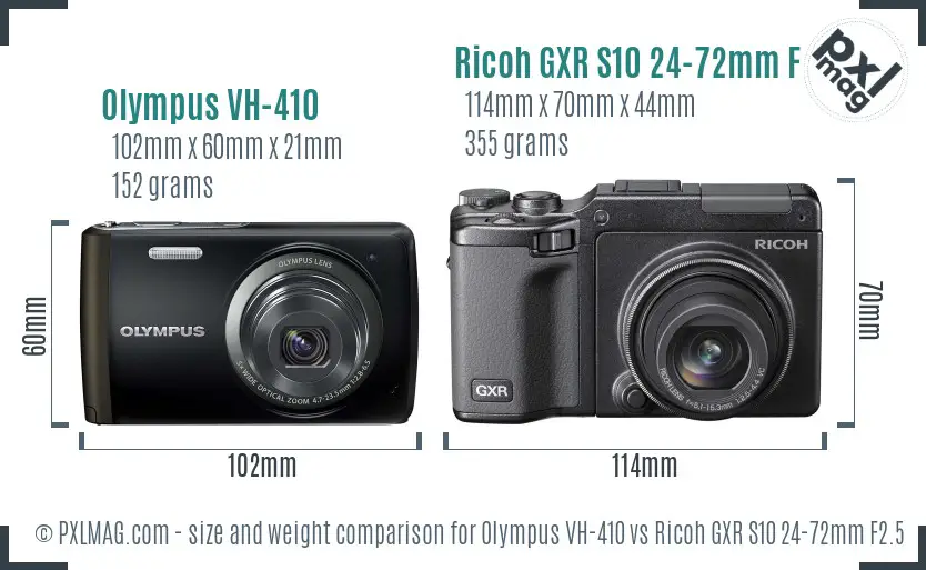 Olympus VH-410 vs Ricoh GXR S10 24-72mm F2.5-4.4 VC size comparison