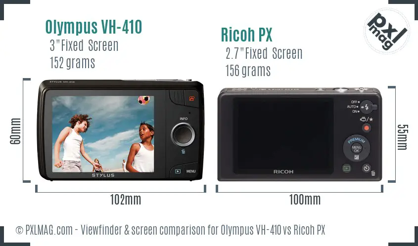 Olympus VH-410 vs Ricoh PX Screen and Viewfinder comparison