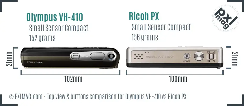 Olympus VH-410 vs Ricoh PX top view buttons comparison