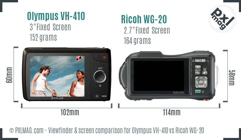 Olympus VH-410 vs Ricoh WG-20 Screen and Viewfinder comparison