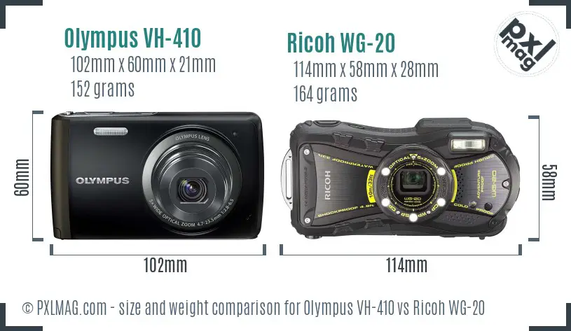 Olympus VH-410 vs Ricoh WG-20 size comparison