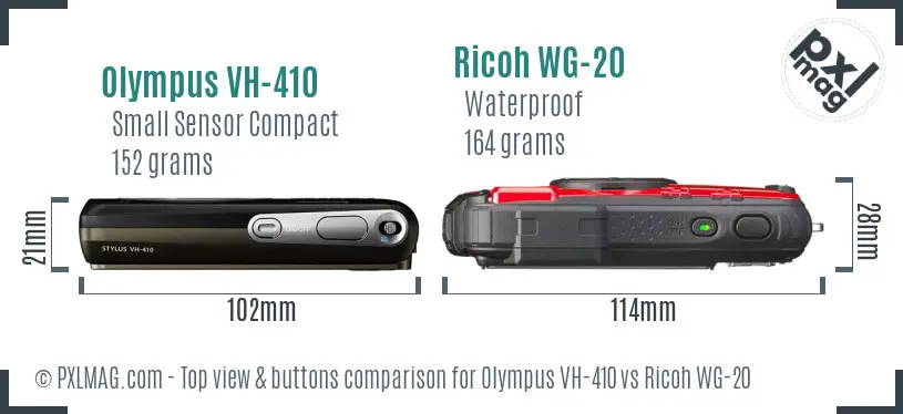 Olympus VH-410 vs Ricoh WG-20 top view buttons comparison