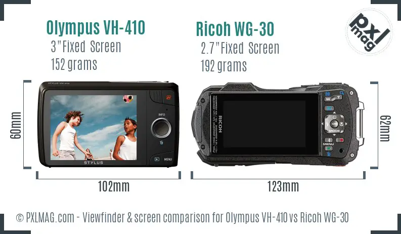 Olympus VH-410 vs Ricoh WG-30 Screen and Viewfinder comparison