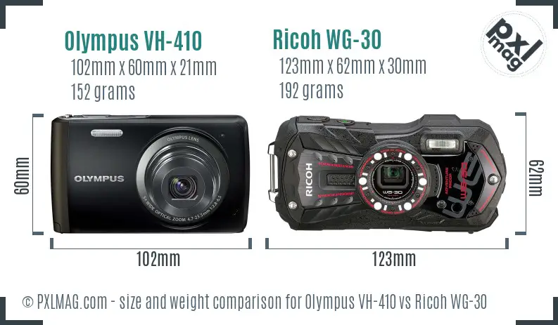 Olympus VH-410 vs Ricoh WG-30 size comparison