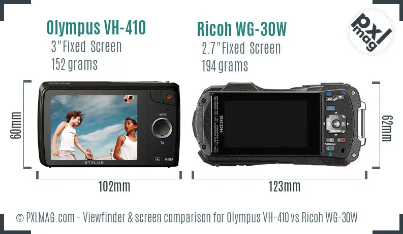 Olympus VH-410 vs Ricoh WG-30W Screen and Viewfinder comparison