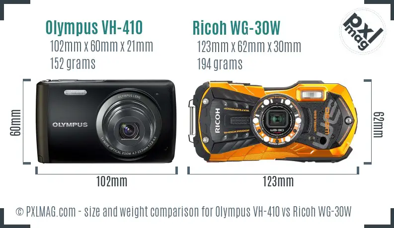 Olympus VH-410 vs Ricoh WG-30W size comparison