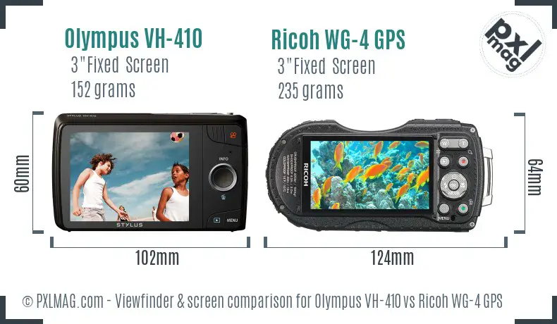 Olympus VH-410 vs Ricoh WG-4 GPS Screen and Viewfinder comparison