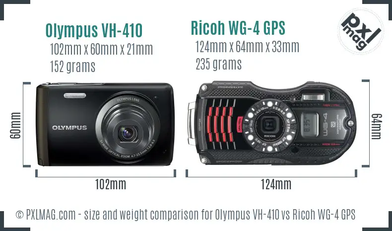 Olympus VH-410 vs Ricoh WG-4 GPS size comparison