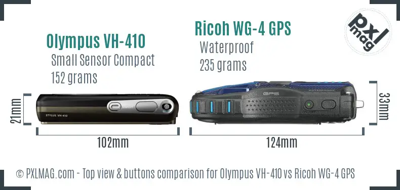 Olympus VH-410 vs Ricoh WG-4 GPS top view buttons comparison