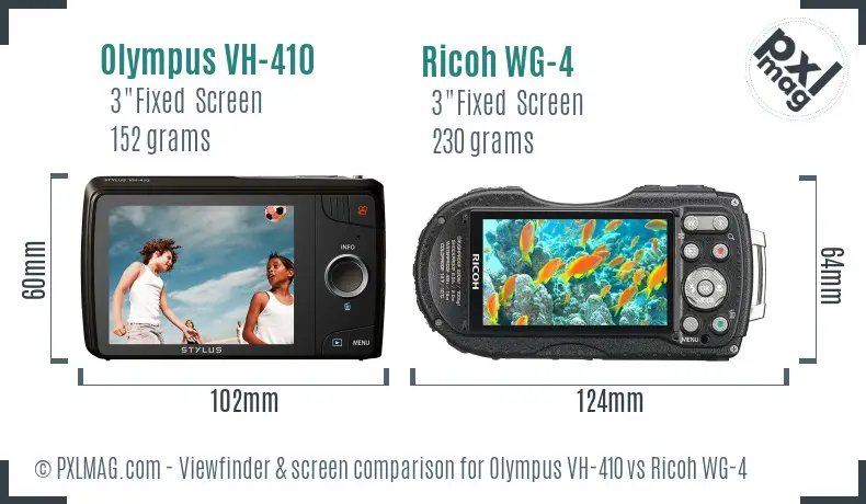 Olympus VH-410 vs Ricoh WG-4 Screen and Viewfinder comparison