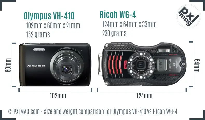 Olympus VH-410 vs Ricoh WG-4 size comparison