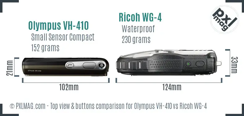 Olympus VH-410 vs Ricoh WG-4 top view buttons comparison