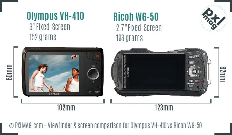 Olympus VH-410 vs Ricoh WG-50 Screen and Viewfinder comparison Olympus VH-410 vs Ricoh WG-50 Screen and Viewfinder comparison