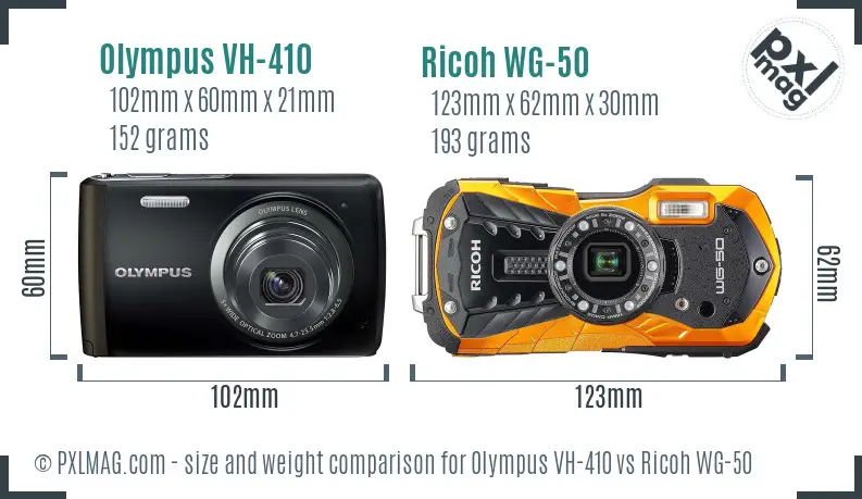 Olympus VH-410 vs Ricoh WG-50 size comparison Olympus VH-410 vs Ricoh WG-50 size comparison