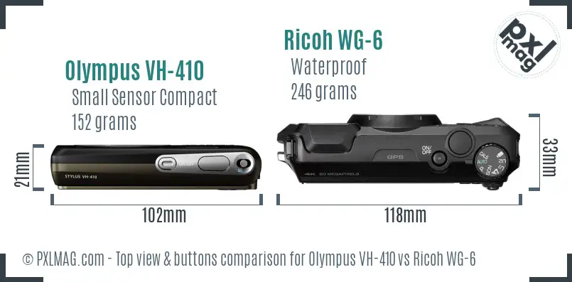 Olympus VH-410 vs Ricoh WG-6 top view buttons comparison Olympus VH-410 vs Ricoh WG-6 top view buttons comparison
