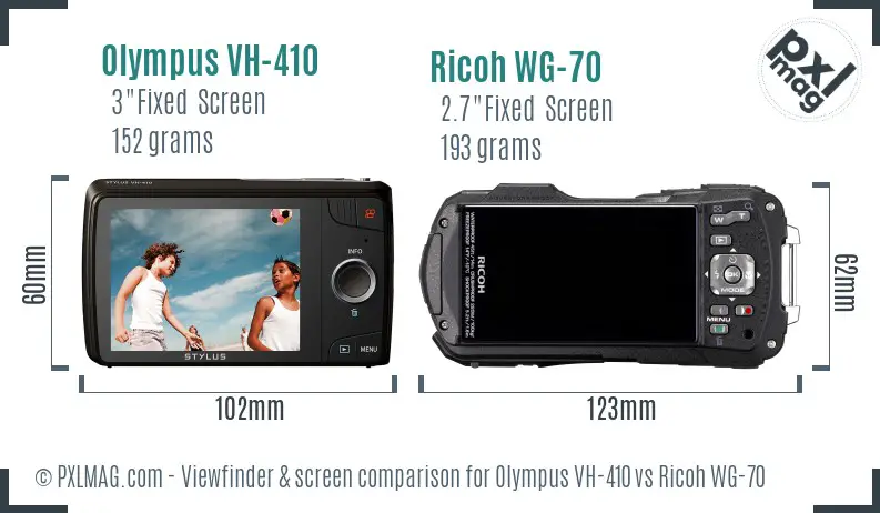 Olympus VH-410 vs Ricoh WG-70 Screen and Viewfinder comparison