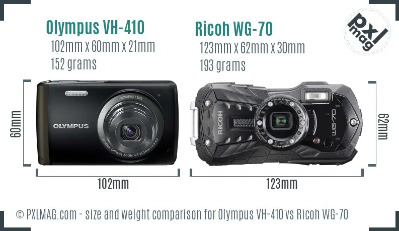 Olympus VH-410 vs Ricoh WG-70 size comparison